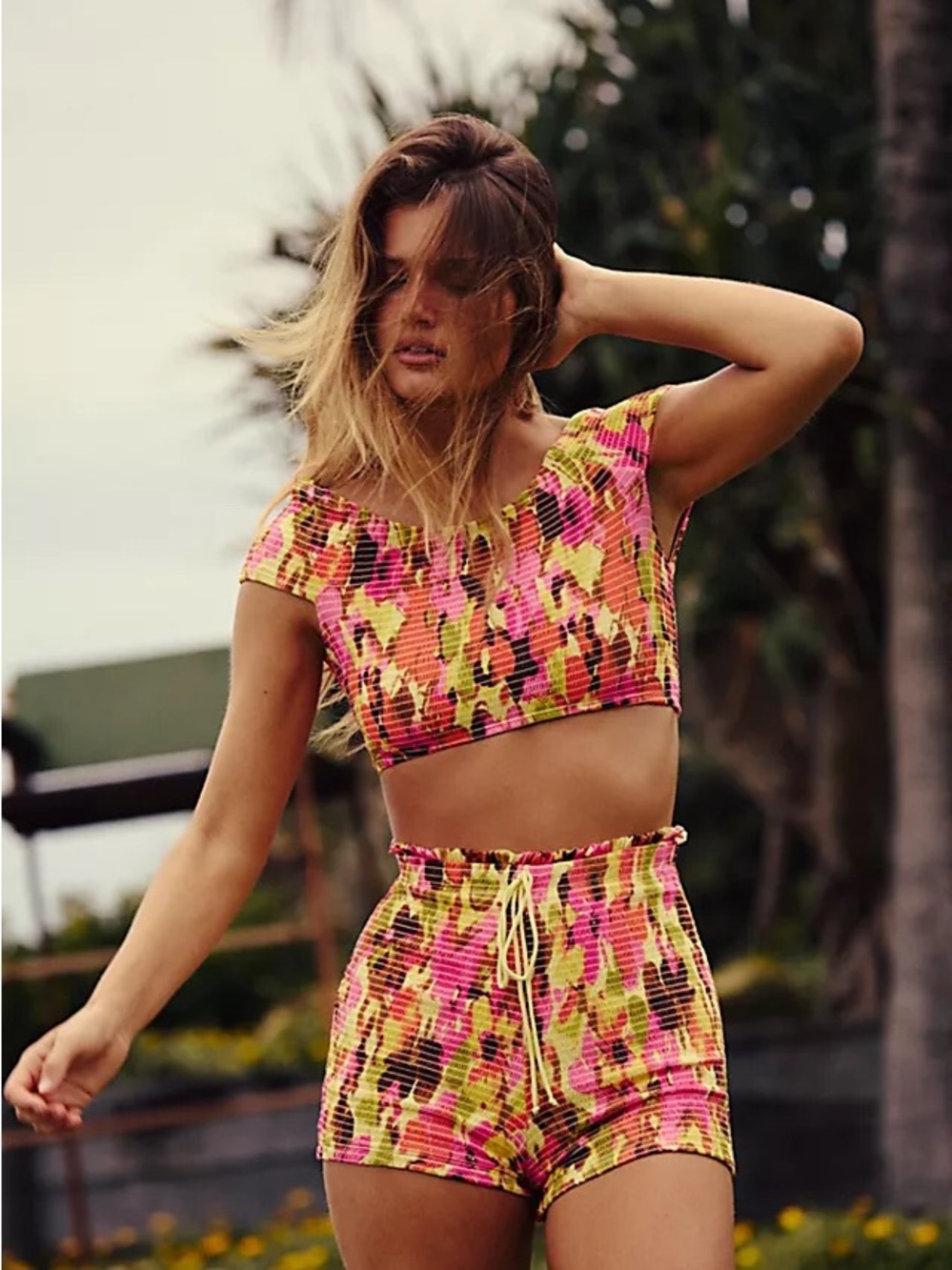 Free-est by Free People Darcy Smocked Cropped Swim Top
